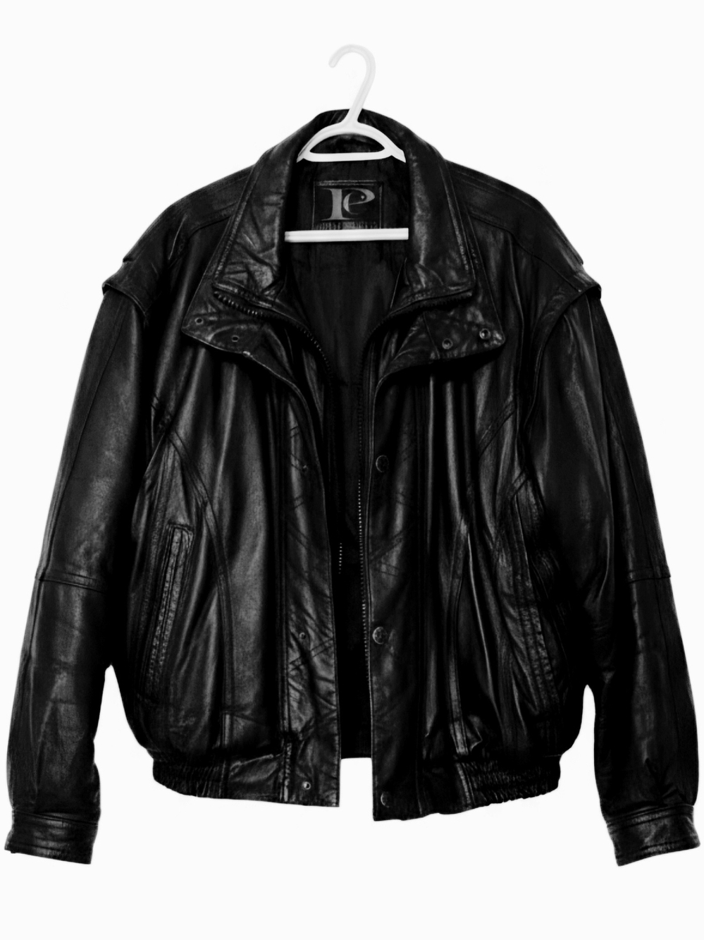 Vintage Mens Black Leather Bomber Jacket - Pelle Cuir